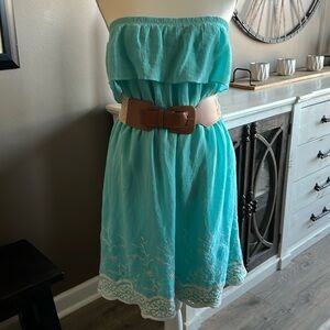 REBELLION Belted Strapless Tiered Ruffle Stretch Waist Eyelet Trim Dress Size 1X